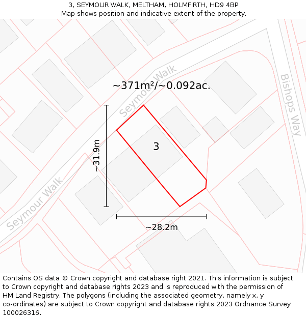 3, SEYMOUR WALK, MELTHAM, HOLMFIRTH, HD9 4BP: Plot and title map