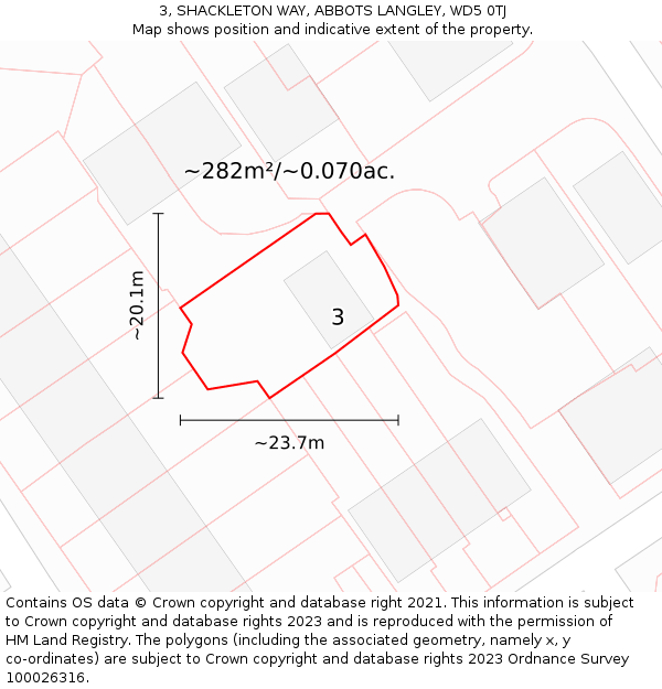 3, SHACKLETON WAY, ABBOTS LANGLEY, WD5 0TJ: Plot and title map