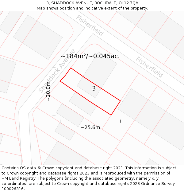 3, SHADDOCK AVENUE, ROCHDALE, OL12 7QA: Plot and title map