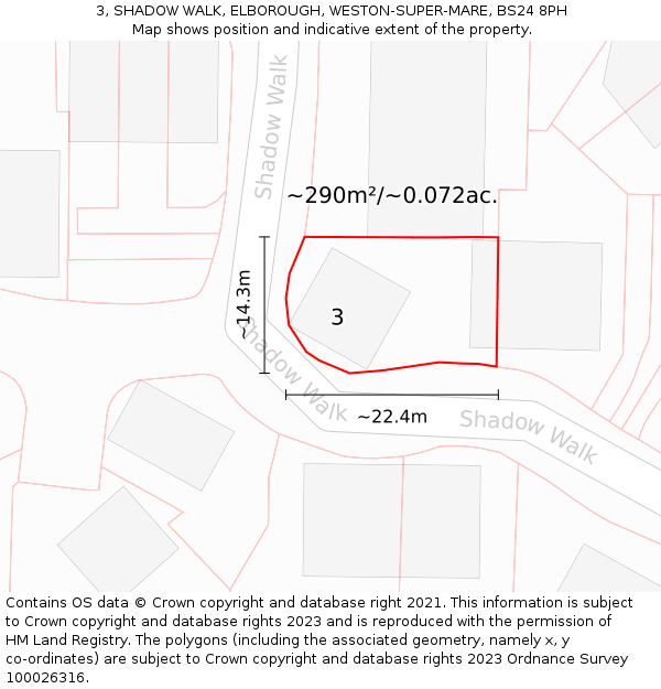 3, SHADOW WALK, ELBOROUGH, WESTON-SUPER-MARE, BS24 8PH: Plot and title map