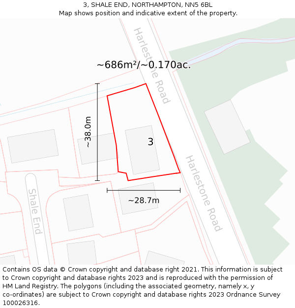 3, SHALE END, NORTHAMPTON, NN5 6BL: Plot and title map