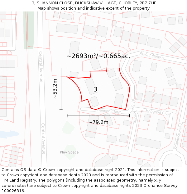 3, SHANNON CLOSE, BUCKSHAW VILLAGE, CHORLEY, PR7 7HF: Plot and title map