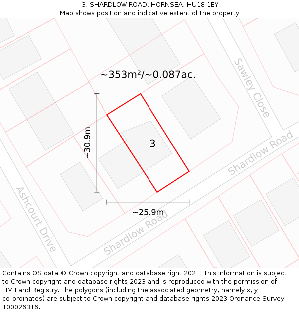 3, SHARDLOW ROAD, HORNSEA, HU18 1EY: Plot and title map