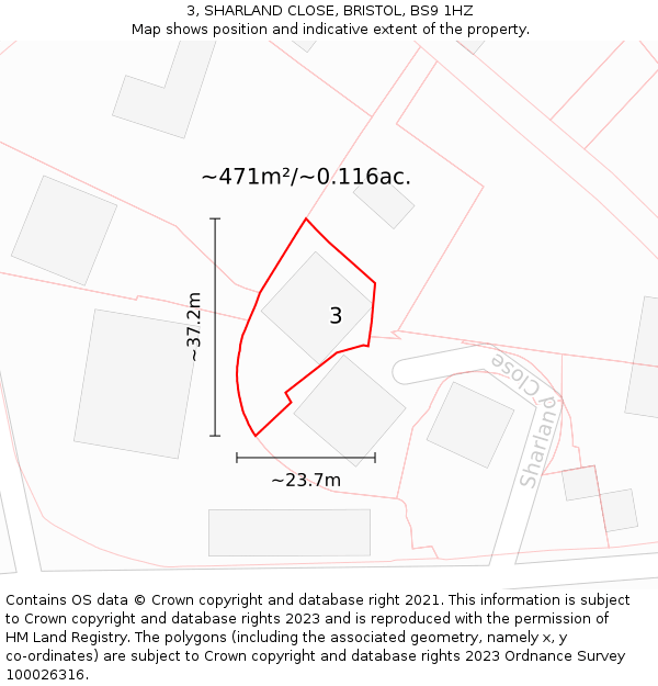 3, SHARLAND CLOSE, BRISTOL, BS9 1HZ: Plot and title map