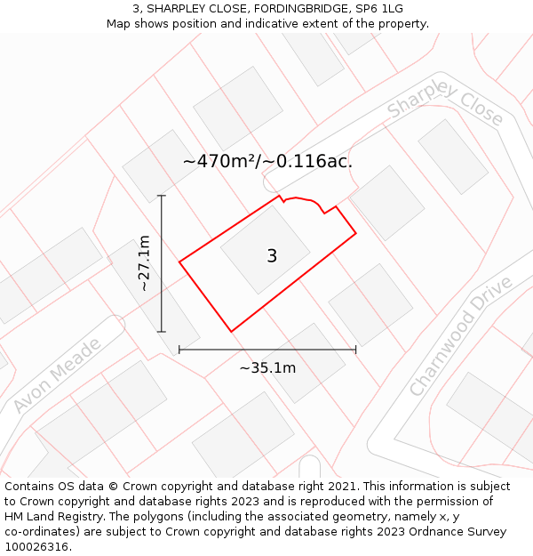 3, SHARPLEY CLOSE, FORDINGBRIDGE, SP6 1LG: Plot and title map