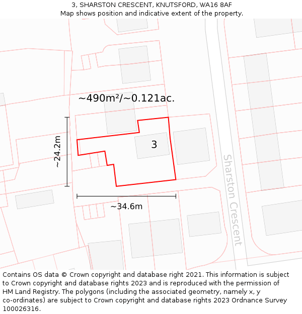 3, SHARSTON CRESCENT, KNUTSFORD, WA16 8AF: Plot and title map