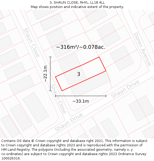 3, SHAUN CLOSE, RHYL, LL18 4LL: Plot and title map