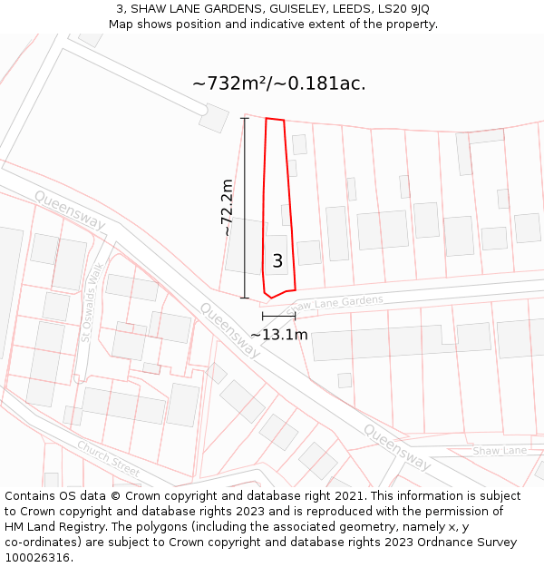 3, SHAW LANE GARDENS, GUISELEY, LEEDS, LS20 9JQ: Plot and title map