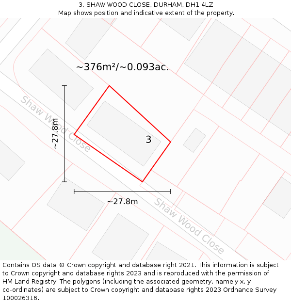 3, SHAW WOOD CLOSE, DURHAM, DH1 4LZ: Plot and title map