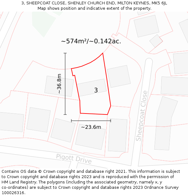 3, SHEEPCOAT CLOSE, SHENLEY CHURCH END, MILTON KEYNES, MK5 6JL: Plot and title map