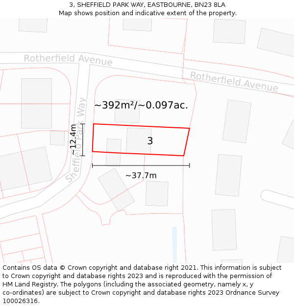 3, SHEFFIELD PARK WAY, EASTBOURNE, BN23 8LA: Plot and title map