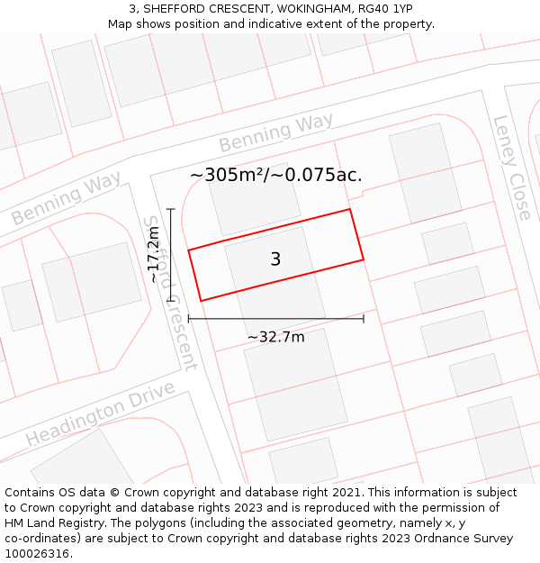 3, SHEFFORD CRESCENT, WOKINGHAM, RG40 1YP: Plot and title map