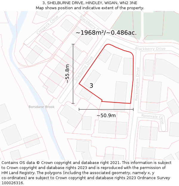 3, SHELBURNE DRIVE, HINDLEY, WIGAN, WN2 3NE: Plot and title map