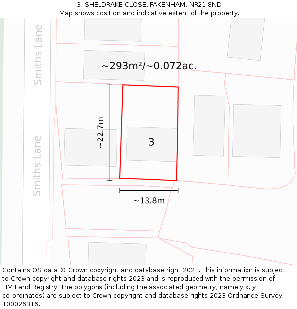 3, SHELDRAKE CLOSE, FAKENHAM, NR21 8ND: Plot and title map