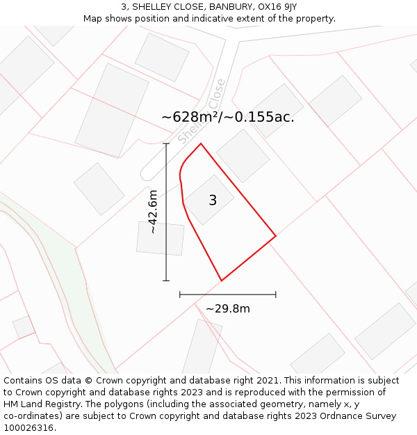 3, SHELLEY CLOSE, BANBURY, OX16 9JY: Plot and title map