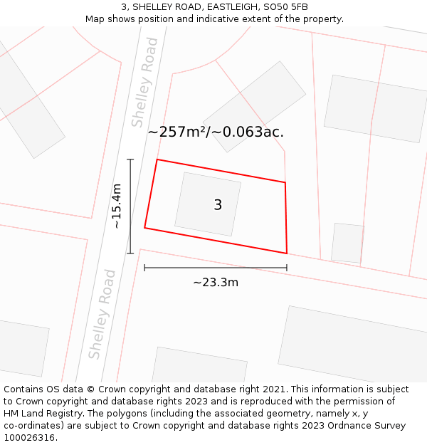 3, SHELLEY ROAD, EASTLEIGH, SO50 5FB: Plot and title map