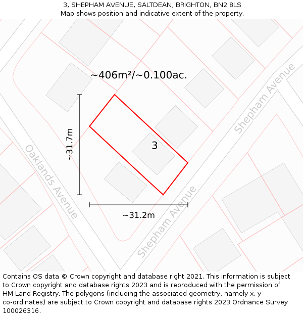 3, SHEPHAM AVENUE, SALTDEAN, BRIGHTON, BN2 8LS: Plot and title map