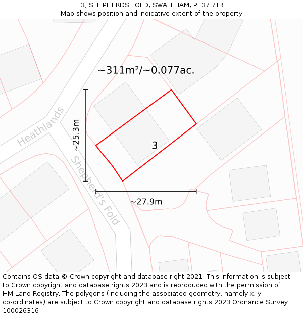 3, SHEPHERDS FOLD, SWAFFHAM, PE37 7TR: Plot and title map