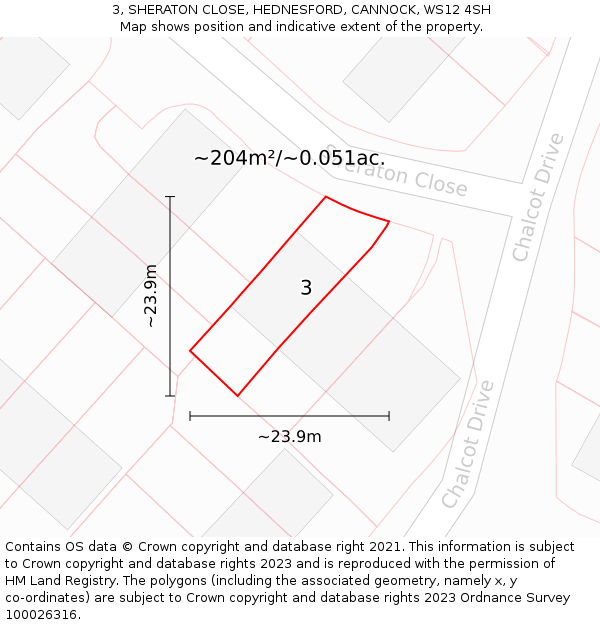 3, SHERATON CLOSE, HEDNESFORD, CANNOCK, WS12 4SH: Plot and title map