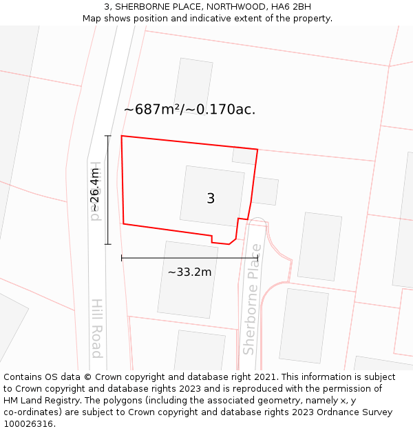 3, SHERBORNE PLACE, NORTHWOOD, HA6 2BH: Plot and title map