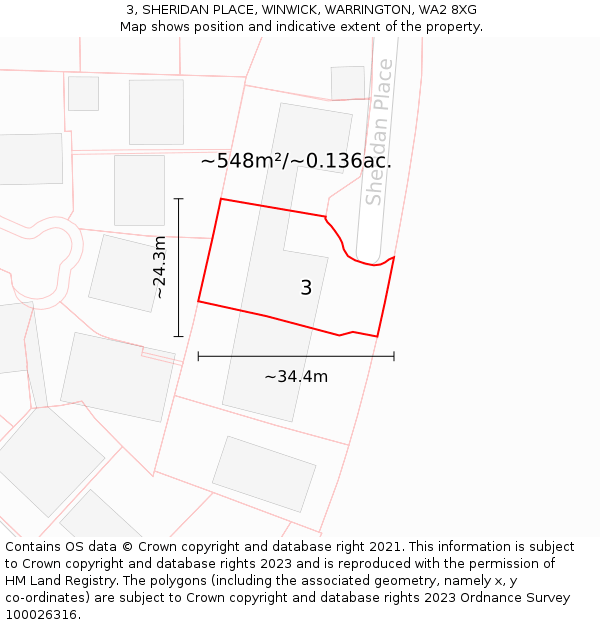 3, SHERIDAN PLACE, WINWICK, WARRINGTON, WA2 8XG: Plot and title map