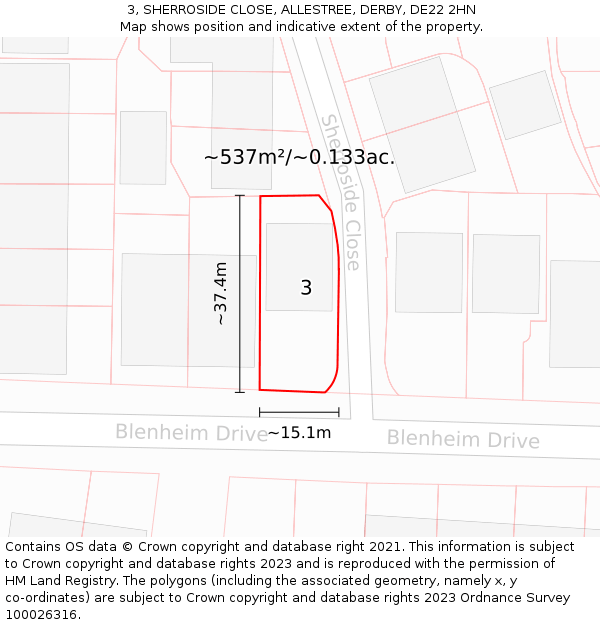 3, SHERROSIDE CLOSE, ALLESTREE, DERBY, DE22 2HN: Plot and title map