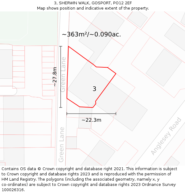 3, SHERWIN WALK, GOSPORT, PO12 2EF: Plot and title map