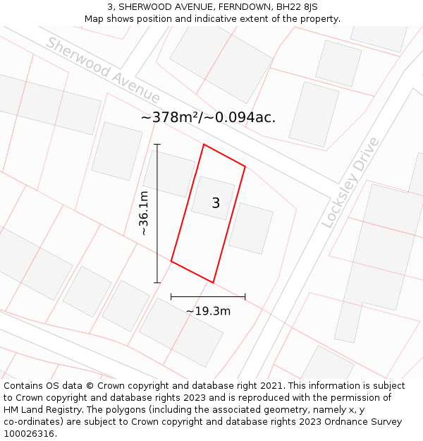 3, SHERWOOD AVENUE, FERNDOWN, BH22 8JS: Plot and title map