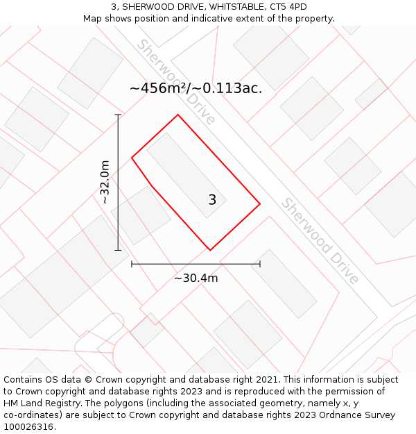 3, SHERWOOD DRIVE, WHITSTABLE, CT5 4PD: Plot and title map