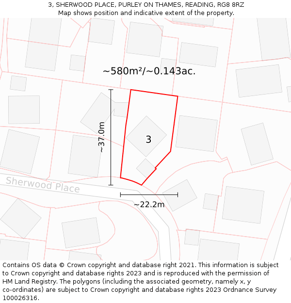 3, SHERWOOD PLACE, PURLEY ON THAMES, READING, RG8 8RZ: Plot and title map
