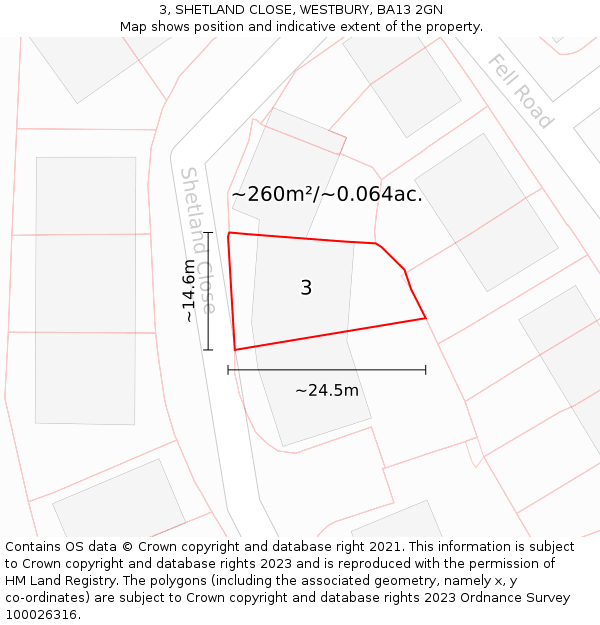 3, SHETLAND CLOSE, WESTBURY, BA13 2GN: Plot and title map