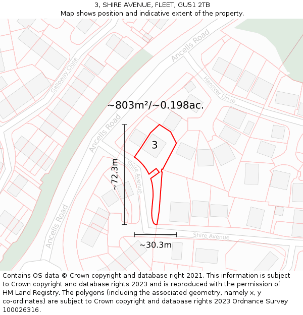 3, SHIRE AVENUE, FLEET, GU51 2TB: Plot and title map