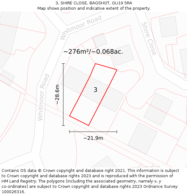 3, SHIRE CLOSE, BAGSHOT, GU19 5RA: Plot and title map