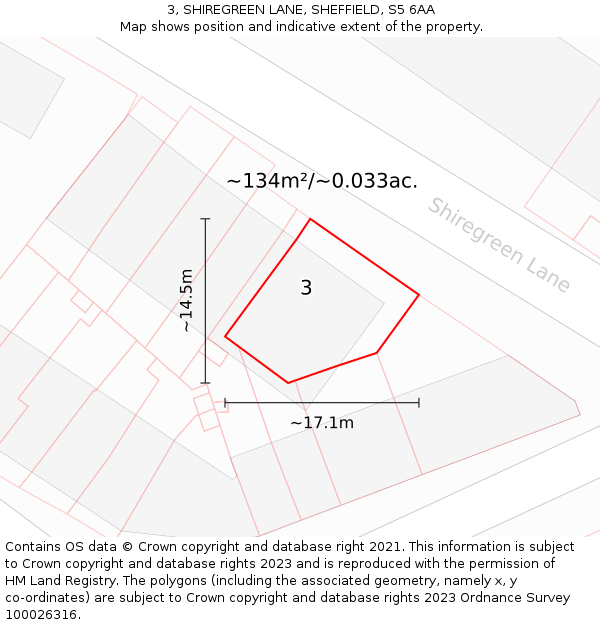 3, SHIREGREEN LANE, SHEFFIELD, S5 6AA: Plot and title map