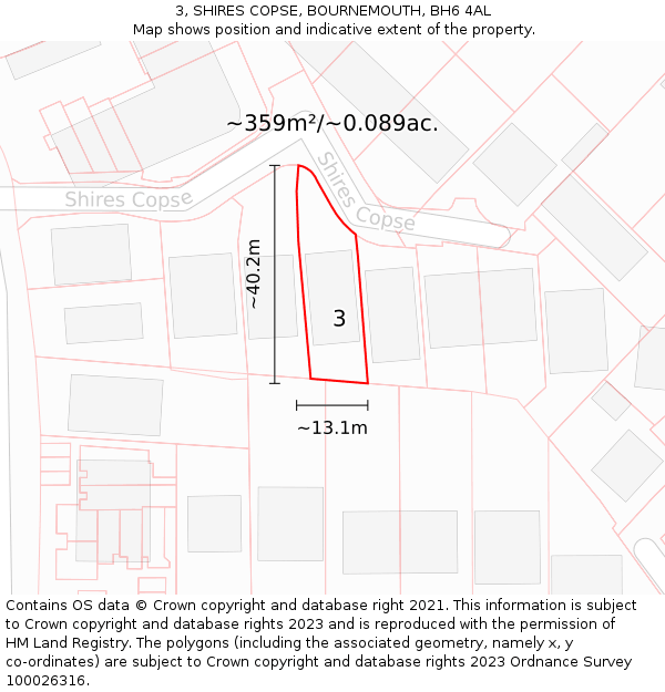 3, SHIRES COPSE, BOURNEMOUTH, BH6 4AL: Plot and title map