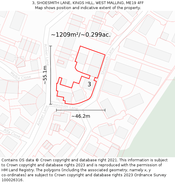 3, SHOESMITH LANE, KINGS HILL, WEST MALLING, ME19 4FF: Plot and title map