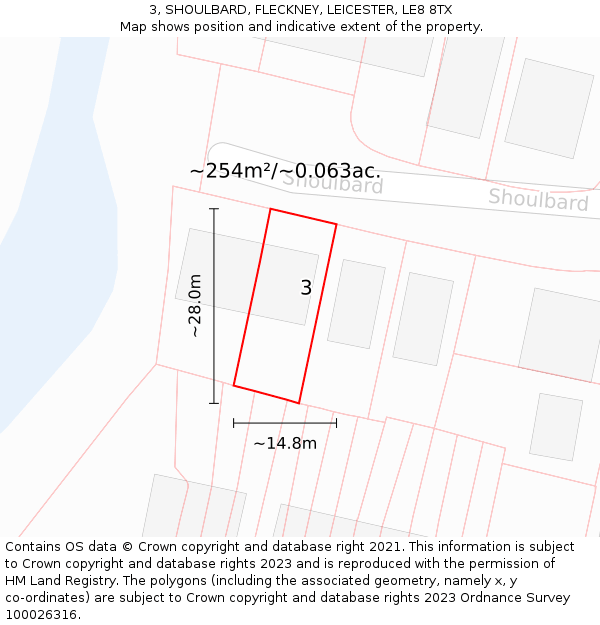 3, SHOULBARD, FLECKNEY, LEICESTER, LE8 8TX: Plot and title map