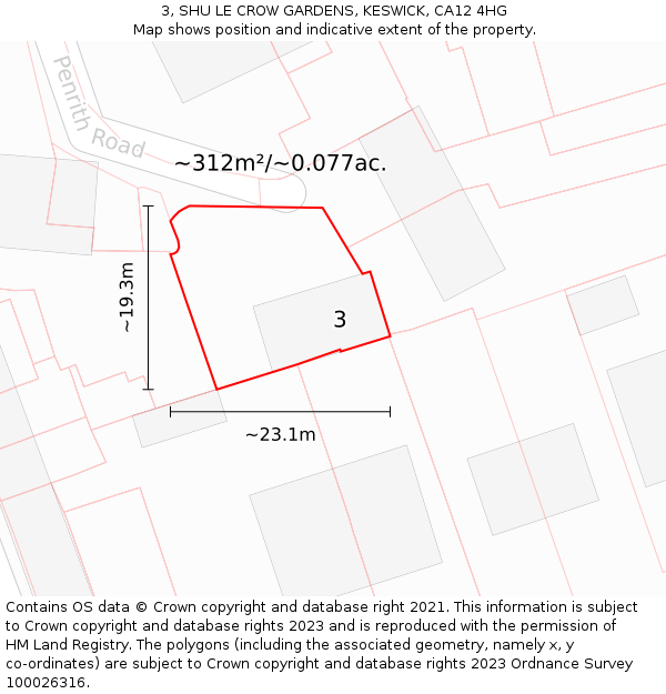 3, SHU LE CROW GARDENS, KESWICK, CA12 4HG: Plot and title map