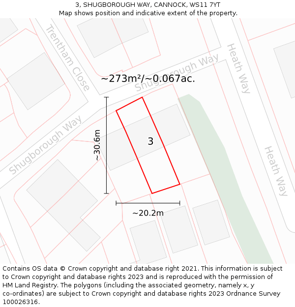 3, SHUGBOROUGH WAY, CANNOCK, WS11 7YT: Plot and title map