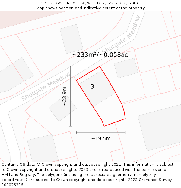 3, SHUTGATE MEADOW, WILLITON, TAUNTON, TA4 4TJ: Plot and title map