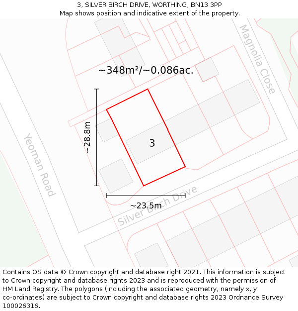 3, SILVER BIRCH DRIVE, WORTHING, BN13 3PP: Plot and title map