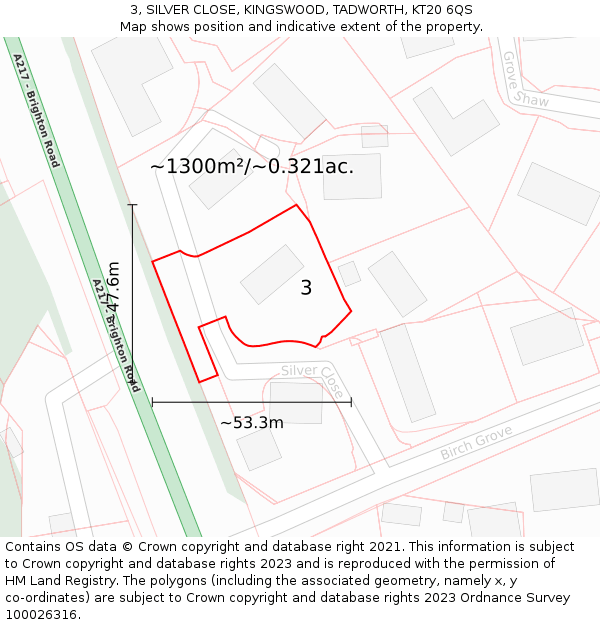3, SILVER CLOSE, KINGSWOOD, TADWORTH, KT20 6QS: Plot and title map