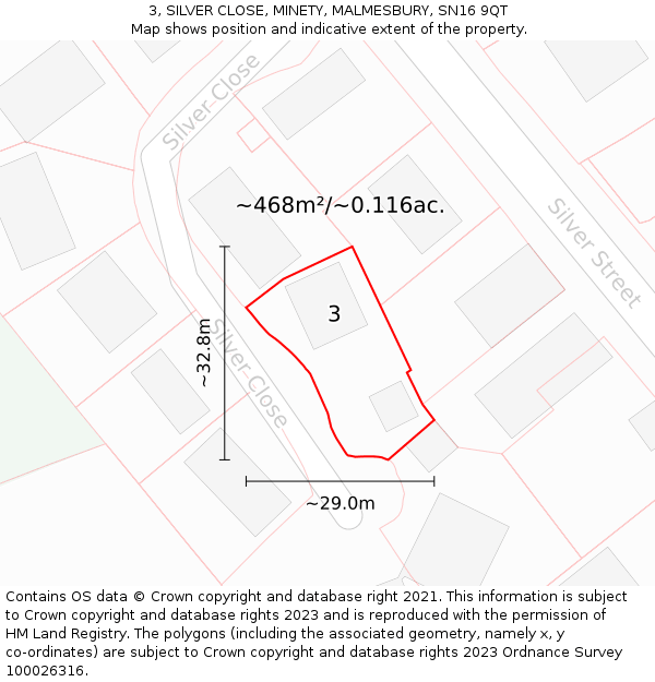 3, SILVER CLOSE, MINETY, MALMESBURY, SN16 9QT: Plot and title map