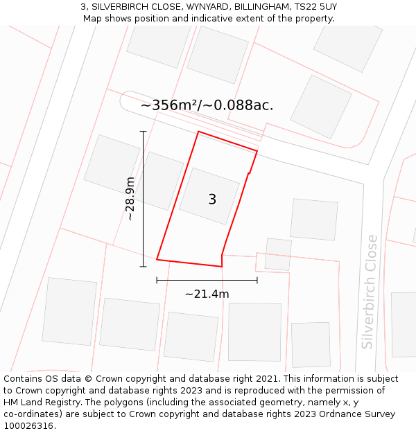 3, SILVERBIRCH CLOSE, WYNYARD, BILLINGHAM, TS22 5UY: Plot and title map