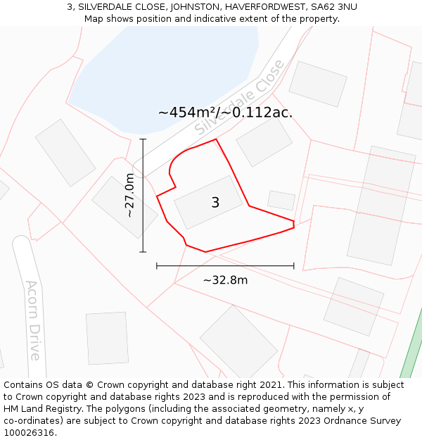 3, SILVERDALE CLOSE, JOHNSTON, HAVERFORDWEST, SA62 3NU: Plot and title map