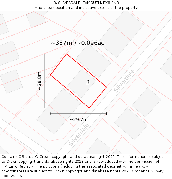 3, SILVERDALE, EXMOUTH, EX8 4NB: Plot and title map