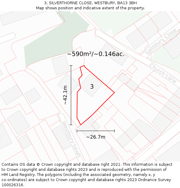 3, SILVERTHORNE CLOSE, WESTBURY, BA13 3BH: Plot and title map