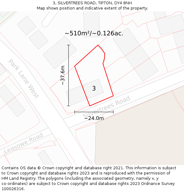 3, SILVERTREES ROAD, TIPTON, DY4 8NH: Plot and title map