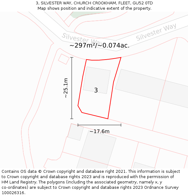 3, SILVESTER WAY, CHURCH CROOKHAM, FLEET, GU52 0TD: Plot and title map