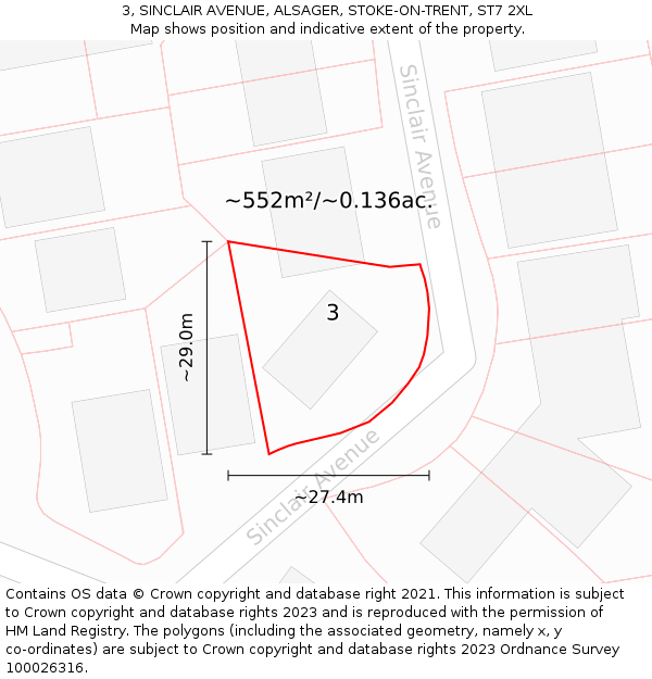 3, SINCLAIR AVENUE, ALSAGER, STOKE-ON-TRENT, ST7 2XL: Plot and title map